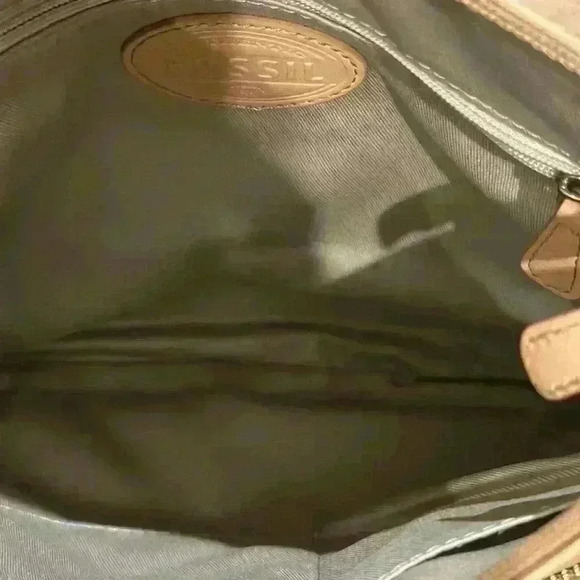 FOSSIL Issue No. 1954 Crossbody Shoulder Purse Handbag Tan with Cloth - Picture 11 of 13